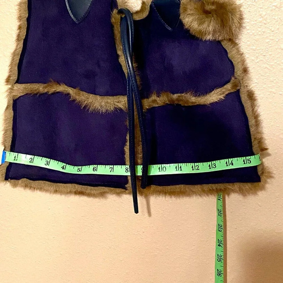 Dennis Basso Faux Suede Faux Fur Shoulder Bag Blue Tie Closure - Picture 10 of 11